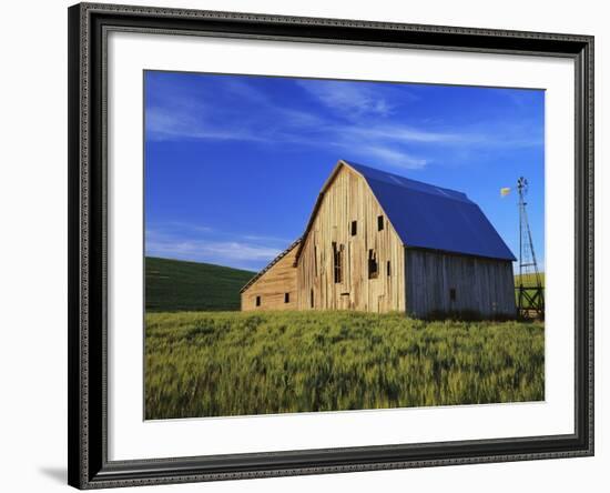 Old Barn and Spring Wheat Field-Terry Eggers-Framed Photographic Print