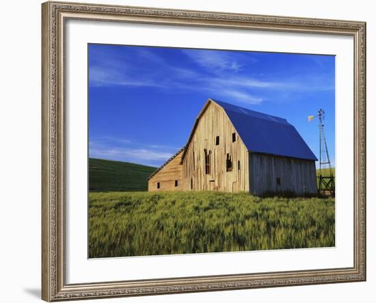 Old Barn and Spring Wheat Field-Terry Eggers-Framed Photographic Print