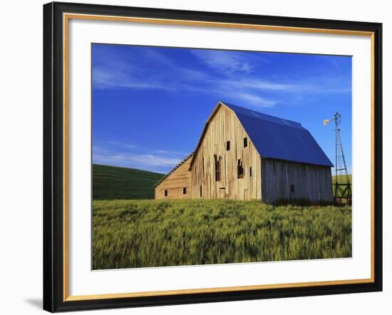 Old Barn and Spring Wheat Field-Terry Eggers-Framed Photographic Print