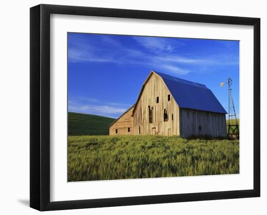 Old Barn and Spring Wheat Field-Terry Eggers-Framed Photographic Print