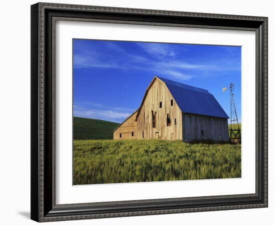 Old Barn and Spring Wheat Field-Terry Eggers-Framed Photographic Print