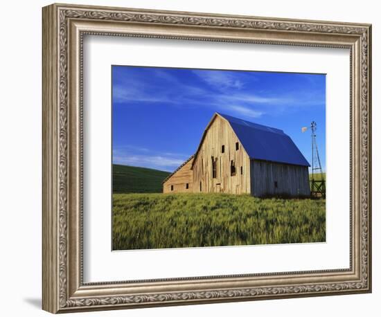 Old Barn and Spring Wheat Field-Terry Eggers-Framed Photographic Print