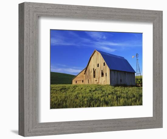 Old Barn and Spring Wheat Field-Terry Eggers-Framed Photographic Print