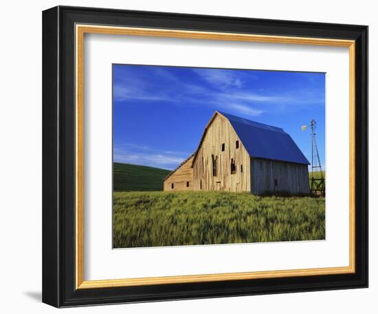 Old Barn and Spring Wheat Field-Terry Eggers-Framed Photographic Print