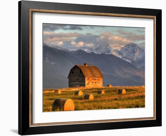 Old Barn Framed By Hay Bales, Mission Mountain Range, Montana, USA-Chuck Haney-Framed Photographic Print