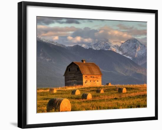 Old Barn Framed By Hay Bales, Mission Mountain Range, Montana, USA-Chuck Haney-Framed Photographic Print