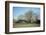 Old barn on a meadow with trees and the sun in autumn, back light-Axel Killian-Framed Photographic Print