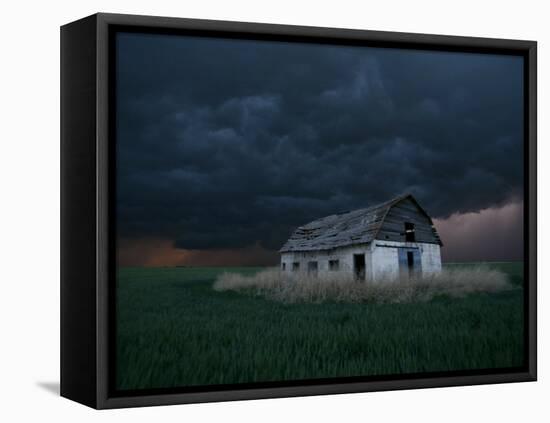 Old Barn Stands in a Wheat Field as a Thunderstorm Passes in the Distance Near Ogallah, Kansas-null-Framed Premier Image Canvas