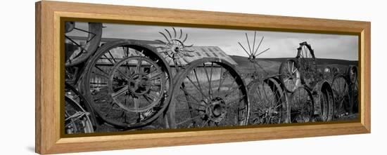Old Barn with a Fence Made of Wheels, Palouse, Whitman County, Washington State, USA-null-Framed Premier Image Canvas
