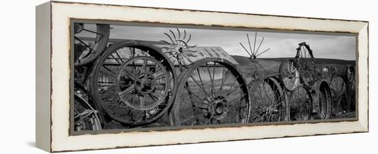 Old Barn with a Fence Made of Wheels, Palouse, Whitman County, Washington State, USA-null-Framed Premier Image Canvas