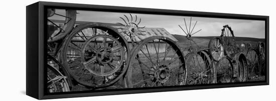 Old Barn with a Fence Made of Wheels, Palouse, Whitman County, Washington State, USA-null-Framed Premier Image Canvas