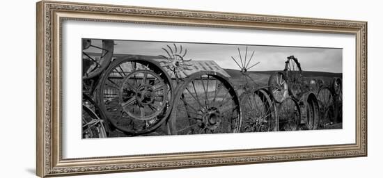 Old Barn with a Fence Made of Wheels, Palouse, Whitman County, Washington State, USA-null-Framed Photographic Print