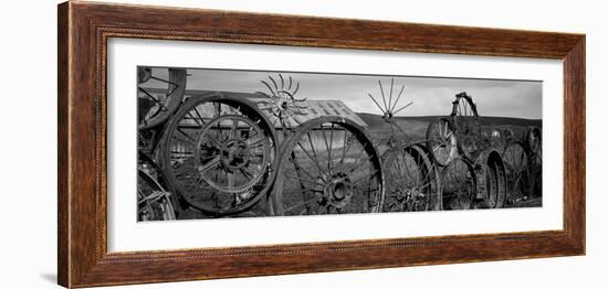 Old Barn with a Fence Made of Wheels, Palouse, Whitman County, Washington State, USA-null-Framed Photographic Print