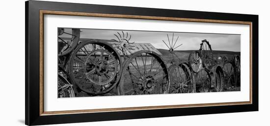 Old Barn with a Fence Made of Wheels, Palouse, Whitman County, Washington State, USA-null-Framed Photographic Print