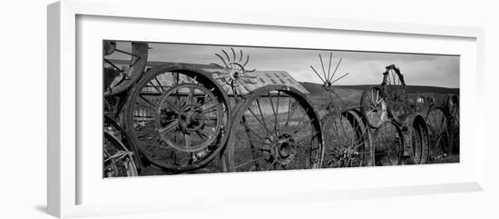 Old Barn with a Fence Made of Wheels, Palouse, Whitman County, Washington State, USA-null-Framed Photographic Print