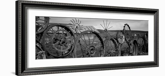 Old Barn with a Fence Made of Wheels, Palouse, Whitman County, Washington State, USA--Framed Photographic Print