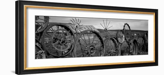 Old Barn with a Fence Made of Wheels, Palouse, Whitman County, Washington State, USA-null-Framed Photographic Print