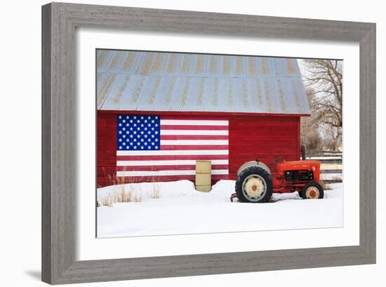 Old Barn with Flag-Jason Savage-Framed Art Print