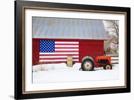 Old Barn with Flag-Jason Savage-Framed Art Print