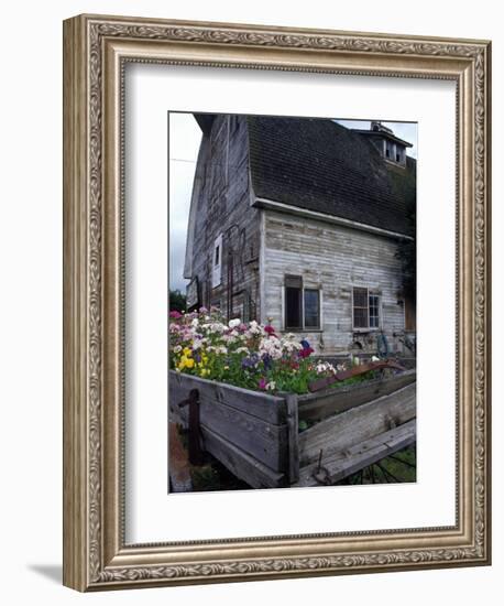 Old Barn with Wagon in Meadow, Whitman County, Washington, USA-Julie Eggers-Framed Photographic Print