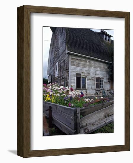 Old Barn with Wagon in Meadow, Whitman County, Washington, USA-Julie Eggers-Framed Photographic Print