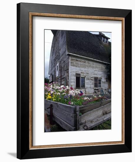 Old Barn with Wagon in Meadow, Whitman County, Washington, USA-Julie Eggers-Framed Photographic Print