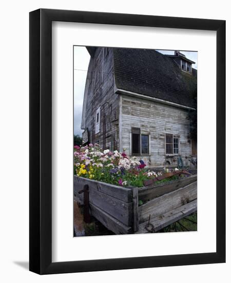 Old Barn with Wagon in Meadow, Whitman County, Washington, USA-Julie Eggers-Framed Photographic Print