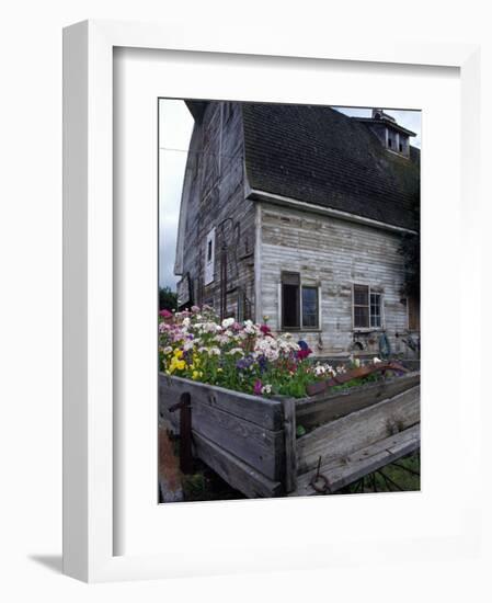 Old Barn with Wagon in Meadow, Whitman County, Washington, USA-Julie Eggers-Framed Photographic Print