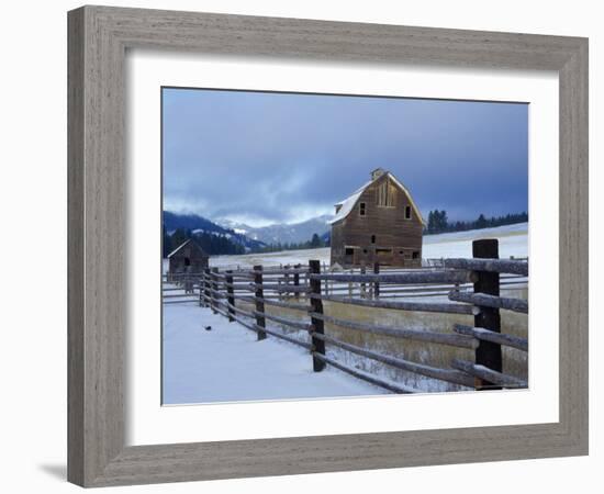 Old Barn with Winter Storm near Cle Elum, Washington, USA-Julie Eggers-Framed Photographic Print