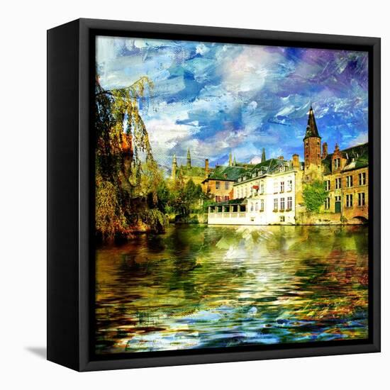 Old Belgium Channel - Picture On Painting Style-Maugli-l-Framed Stretched Canvas