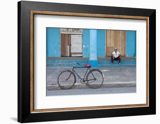 Old Bicycle Propped Up Outside Old Building with Local Man on Steps-Lee Frost-Framed Photographic Print