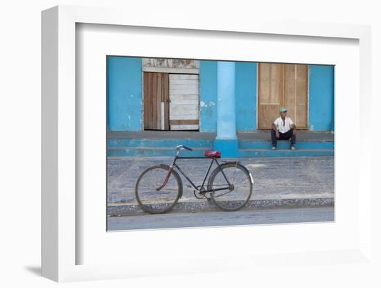 Old Bicycle Propped Up Outside Old Building with Local Man on Steps-Lee Frost-Framed Photographic Print