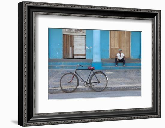 Old Bicycle Propped Up Outside Old Building with Local Man on Steps-Lee Frost-Framed Photographic Print