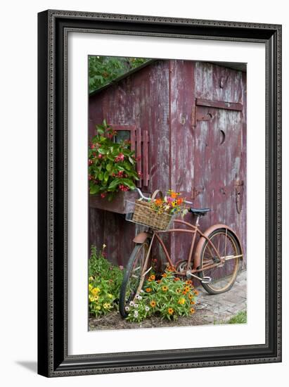 Old Bicycle with Flower Basket Next to Old Outhouse Garden Shed-Richard and Susan Day-Framed Photographic Print