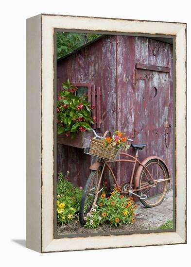 Old Bicycle with Flower Basket Next to Old Outhouse Garden Shed-Richard and Susan Day-Framed Premier Image Canvas