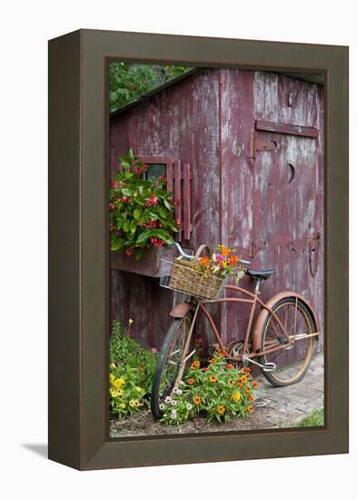 Old Bicycle with Flower Basket Next to Old Outhouse Garden Shed-Richard and Susan Day-Framed Premier Image Canvas