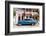 Old blue American car parked in front of old buildings, Cienfuegos, Cuba-Ed Hasler-Framed Photographic Print