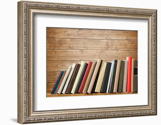 Old Books On A Wooden Shelf. No Labels, Blank Spine-donatas1205-Framed Photographic Print