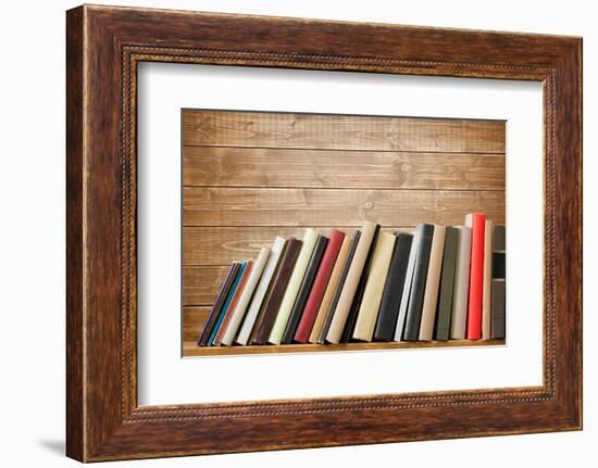 Old Books On A Wooden Shelf. No Labels, Blank Spine-donatas1205-Framed Photographic Print