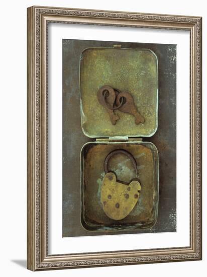 Old Brass Padlock Lying in Brass Tin with its Rusty Keys Lying in Lid and Resting-Den Reader-Framed Photographic Print