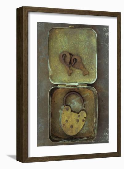Old Brass Padlock Lying in Brass Tin with its Rusty Keys Lying in Lid and Resting-Den Reader-Framed Photographic Print