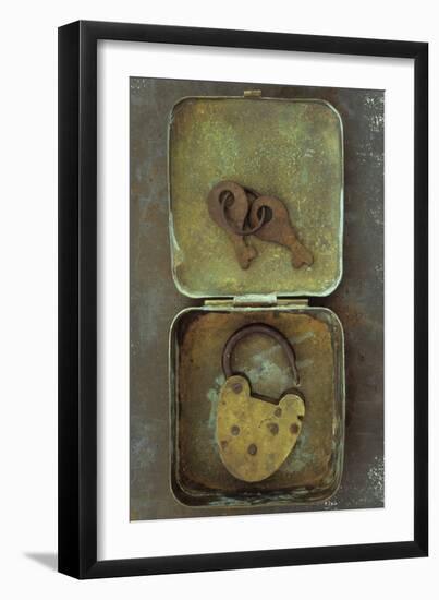 Old Brass Padlock Lying in Brass Tin with its Rusty Keys Lying in Lid and Resting-Den Reader-Framed Photographic Print