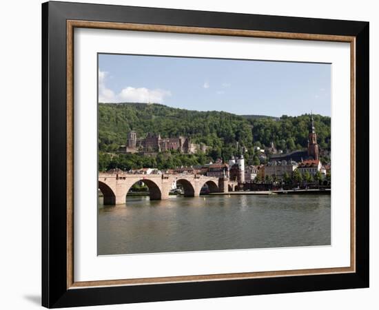 Old Bridge over the River Neckar, Old Town and Castle, Heidelberg, Baden-Wurttemberg, Germany, Euro-Hans Peter Merten-Framed Photographic Print