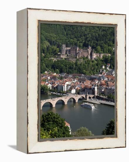 Old Bridge over the River Neckar, Old Town and Castle, Heidelberg, Baden-Wurttemberg, Germany, Euro-Hans Peter Merten-Framed Premier Image Canvas
