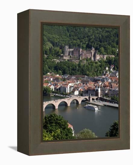 Old Bridge over the River Neckar, Old Town and Castle, Heidelberg, Baden-Wurttemberg, Germany, Euro-Hans Peter Merten-Framed Premier Image Canvas