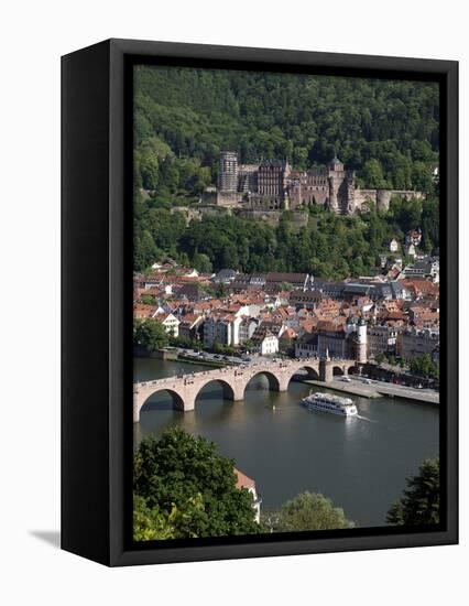 Old Bridge over the River Neckar, Old Town and Castle, Heidelberg, Baden-Wurttemberg, Germany, Euro-Hans Peter Merten-Framed Premier Image Canvas