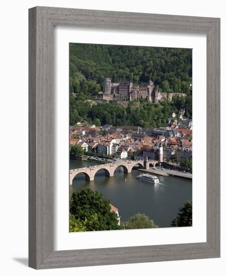 Old Bridge over the River Neckar, Old Town and Castle, Heidelberg, Baden-Wurttemberg, Germany, Euro-Hans Peter Merten-Framed Photographic Print