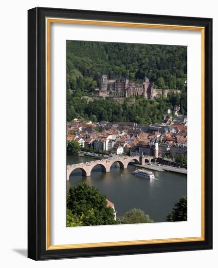 Old Bridge over the River Neckar, Old Town and Castle, Heidelberg, Baden-Wurttemberg, Germany, Euro-Hans Peter Merten-Framed Photographic Print