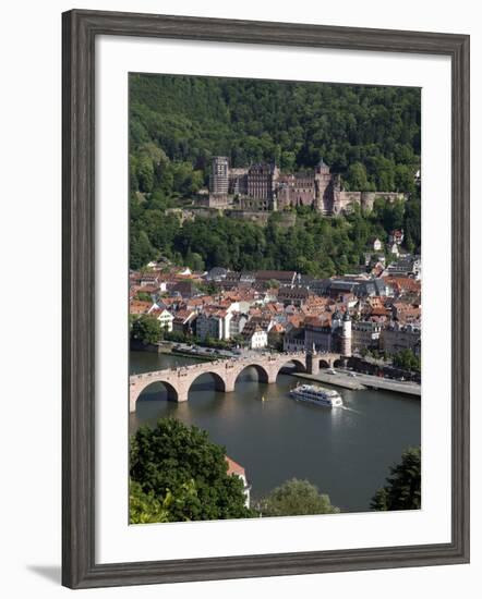 Old Bridge over the River Neckar, Old Town and Castle, Heidelberg, Baden-Wurttemberg, Germany, Euro-Hans Peter Merten-Framed Photographic Print