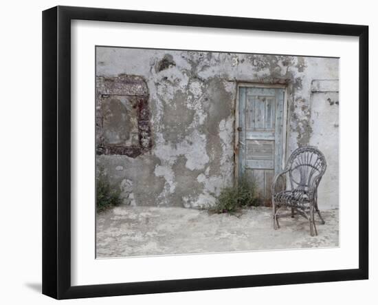 Old Building Chair and Doorway in Town of Oia, Santorini, Greece-Darrell Gulin-Framed Photographic Print